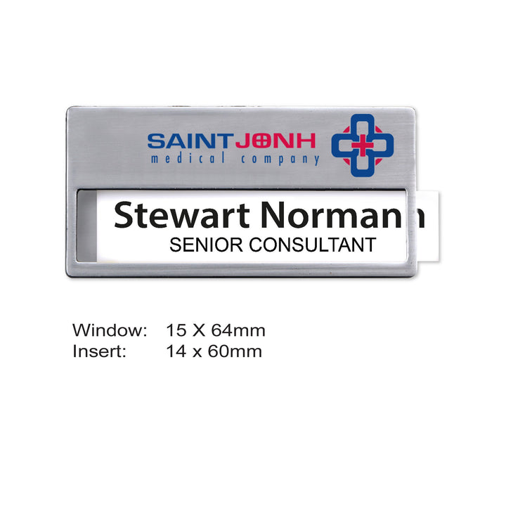 uv printed colour name tag model Tag 8-1 (reusable radiant silver)