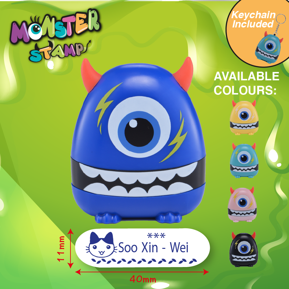 One Eye Monster Stamp Blue Preink