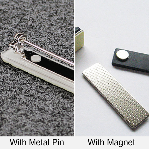 name tag finishing metal pin or magnet